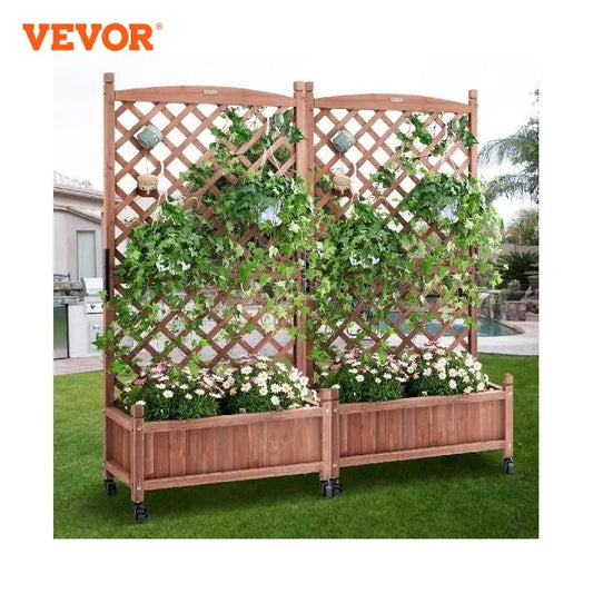 VEVOR 2PCS Wood Planter with Trellis  Outdoor Raised Garden Bed with Drainage Holes for Vine Climbing Plants Flowers in Garden - My Store