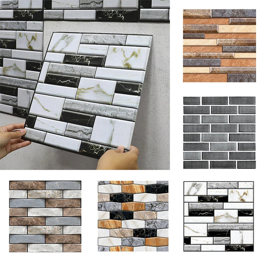 12Pack Self-Adhesive 3D Wall Sticker Brick Grain Pattern PVC Waterproof Wall Paper Bathroom Kitchen Wall Stickers  30x30cm - GingerSnap Stylez