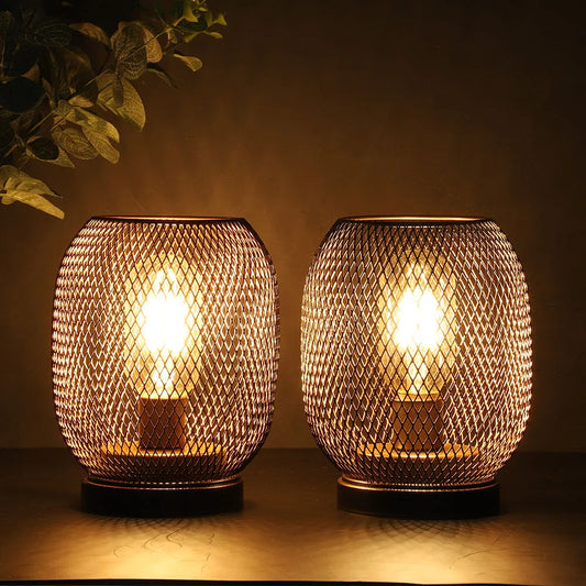 2Pcs Metal Cage Table Lamp Round Shaped LED Lantern Battery Powered Cordless Lamp for Weddings Party  Home Decor Candle Holder - My Store