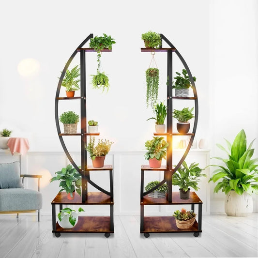 2 pcs  Flower Pots Stand Metal Plant Stand Indoor with Wheels, Half Moon Shaped Plant Shelf , Plants Stand - My Store