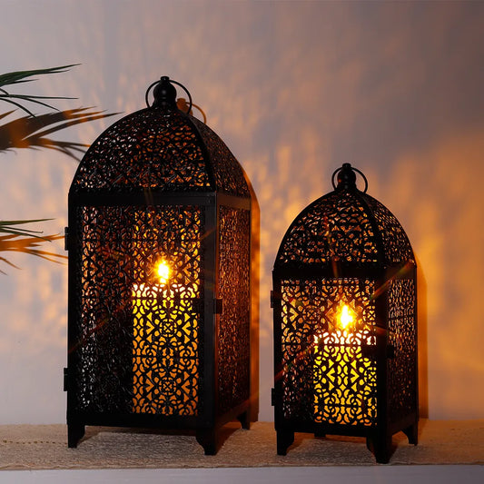 2Pcs Metal Candle Holder Black Candle Lantern Decorative Hanging Lantern with Hollow Pattern for Party Garden Indoors Outdoors - My Store