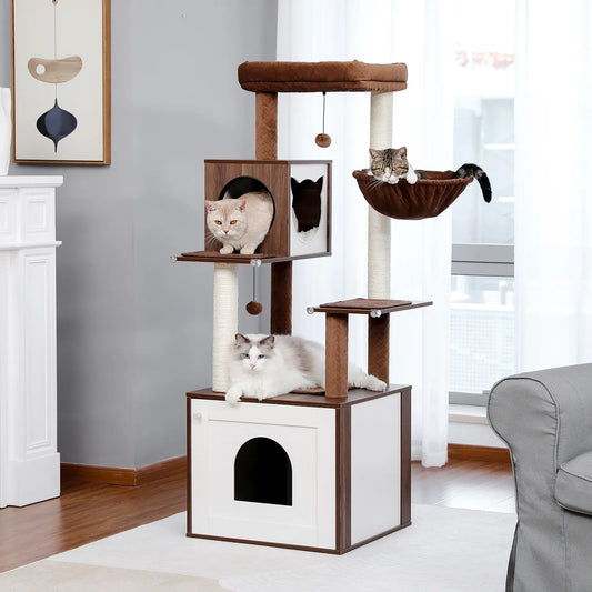 Multi-Level Cat Tree Wood Large Cat Tower with Scratching Posts Cat Condo Hammock Cat Scraper Pet Bed and Furniture Toys for Cat - My Store