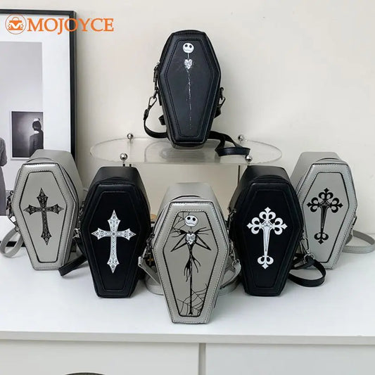 2023 Coffin Shape Purse & Handbag Retro Gothic Satchel Halloween Novelty Cross Shoulder Bag for Women Ghost Crossbody Bag - GingerSnap Stylez