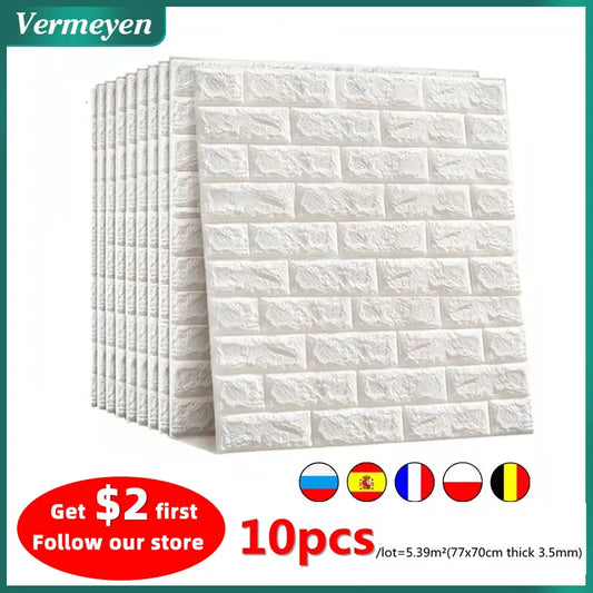 10pcs 3D Wall Sticker Imitation Brick Bedroom Home Decoration Waterproof Self Adhesive - GingerSnap Stylez